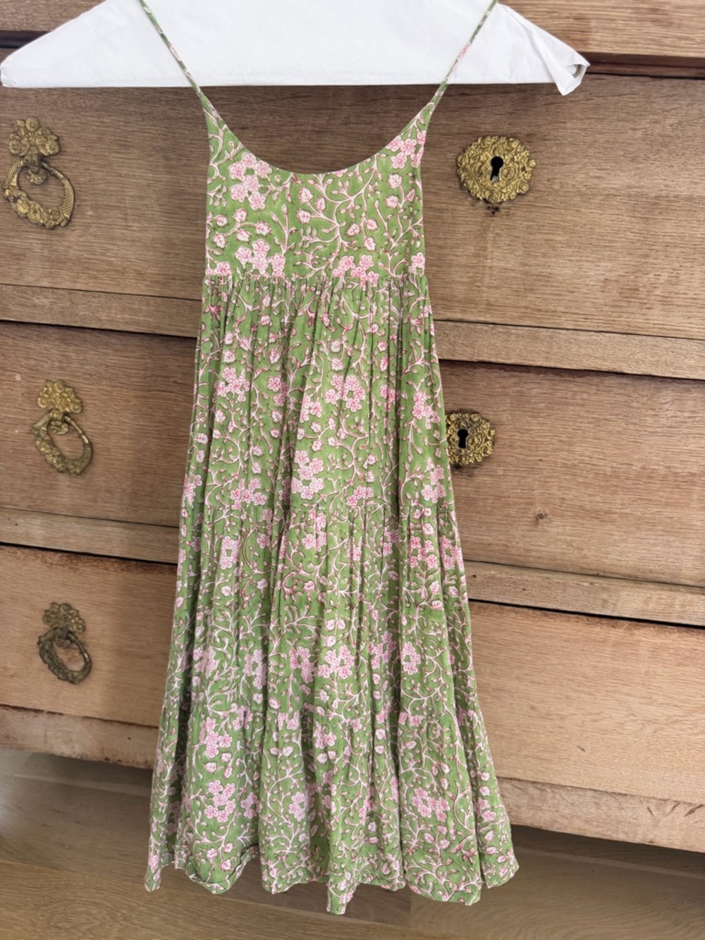 Girls' Green Floral Sundress with Pink Accents